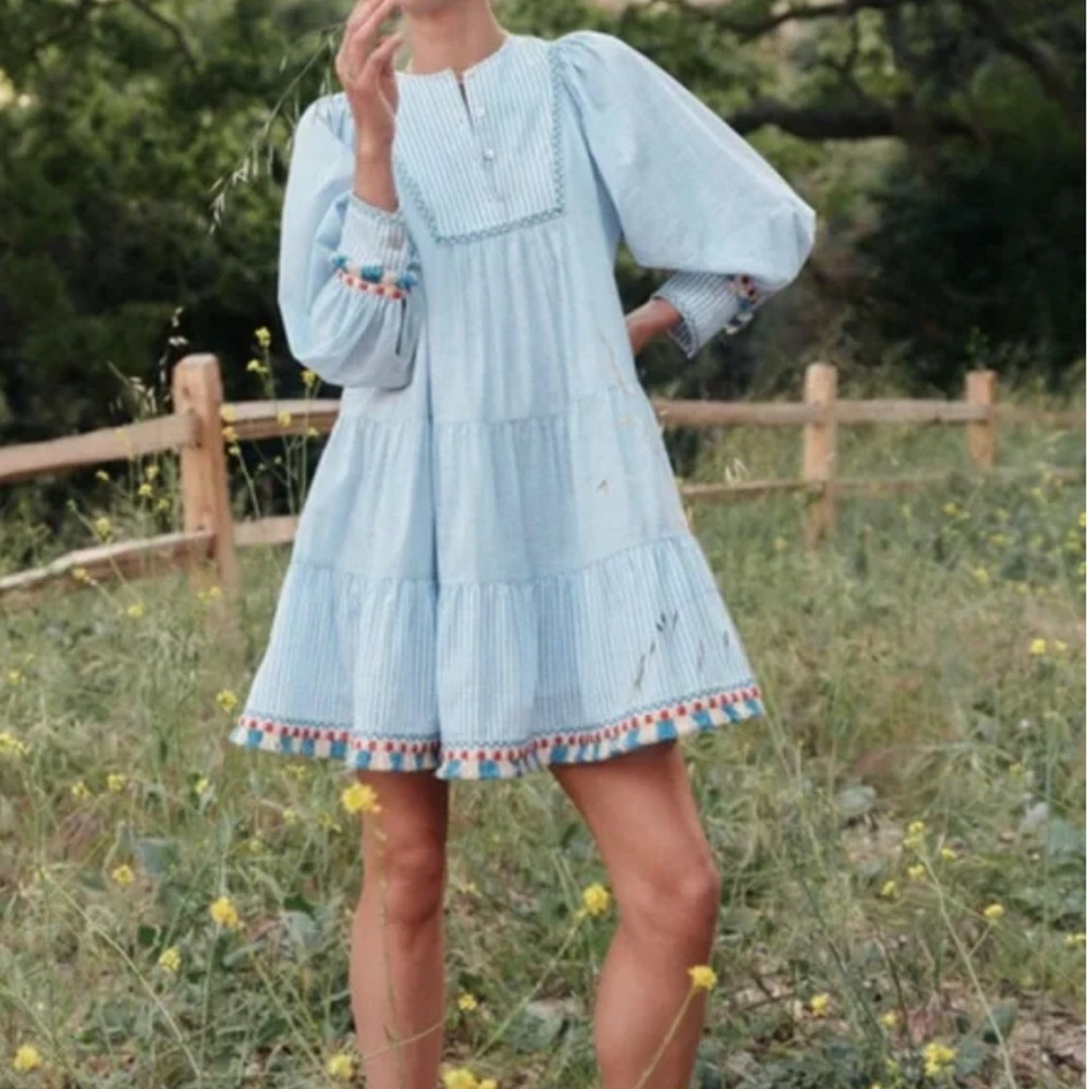 Tuckernuck Chambray Stripe Fringe Jen Dress size L